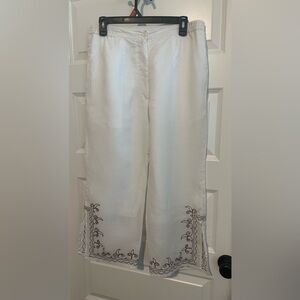 Lino USA Women's White 100% Linen‎ Pants Small High Waisted Cropped Wide Leg